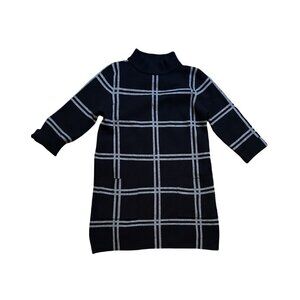 Baci Womens Sweater Dress XS Black Gray Windowpane Plaid Turtleneck Long Sleeve